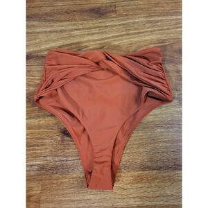 B Fyne Orange Gathered High Waist Orange Bikini Bottom Size Small